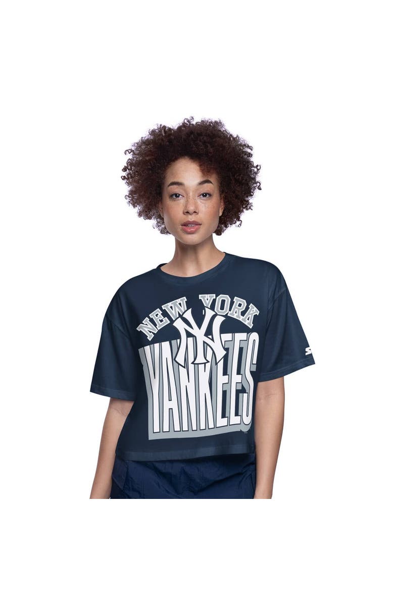 STARTER Women's Starter Navy New York Yankees Play the Ball Boxy Cropped T-Shirt, Main, color, Navy