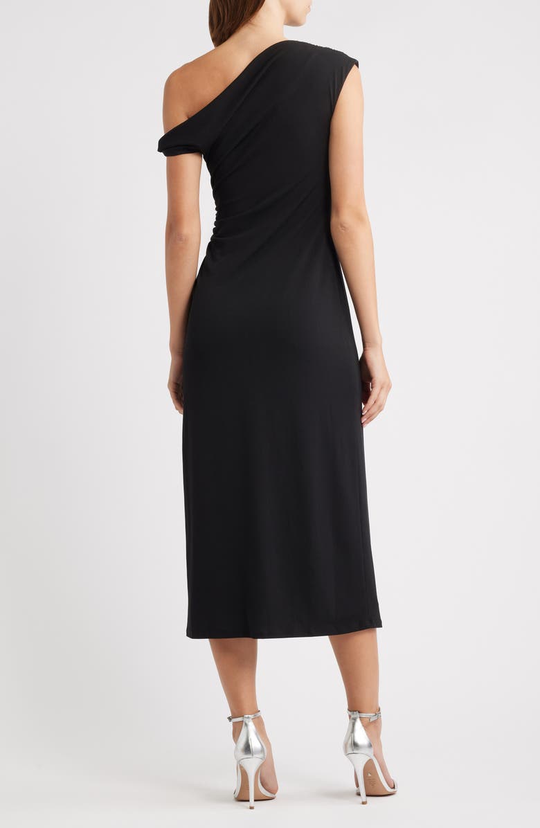 WAYF Tara One-Shoulder Cocktail Midi Dress, Alternate, color, Black