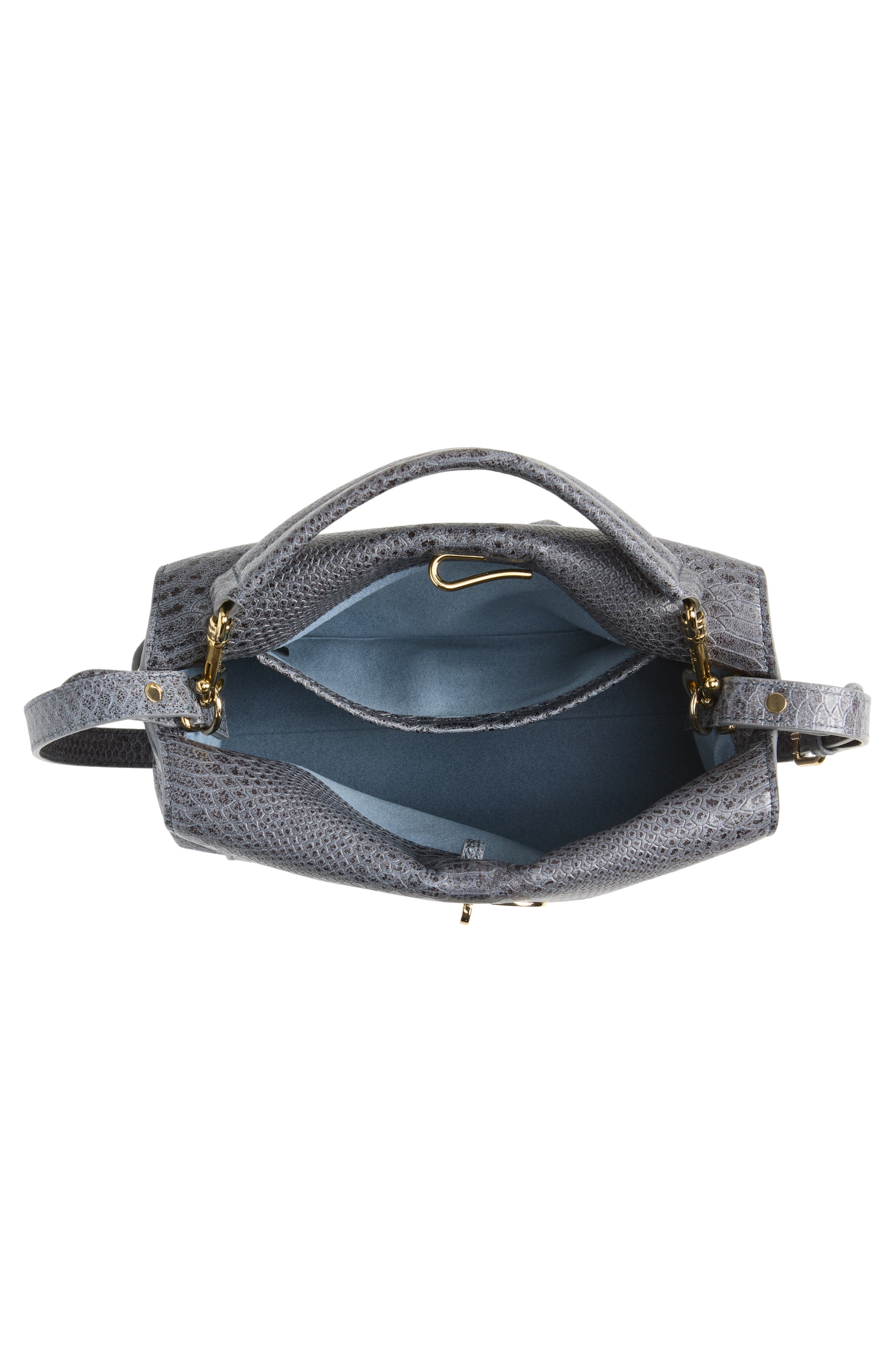 Small Stevie Snake Embossed Leather Top Handle Bag, Alternate, color, FOGGY GREY