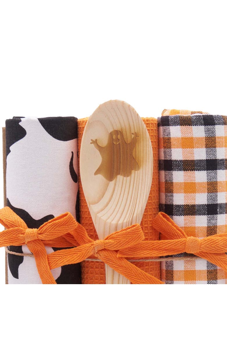 Hey Boo Halloween Kitchen Dishtowels & Spoon Gift Bundle Set of 4, Alternate, color, Orange