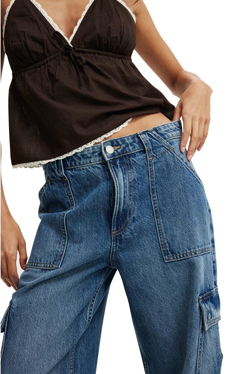 Cotton On Women's Relaxed Cargo Jean, Alternate, color, Tidal Blue