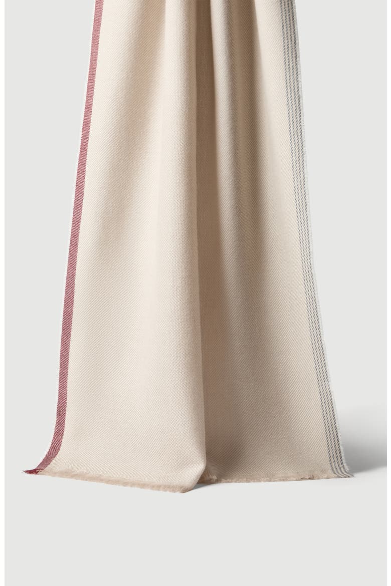 Wool and cashmere diagonal scarf with striped edge, Main, color, Sand