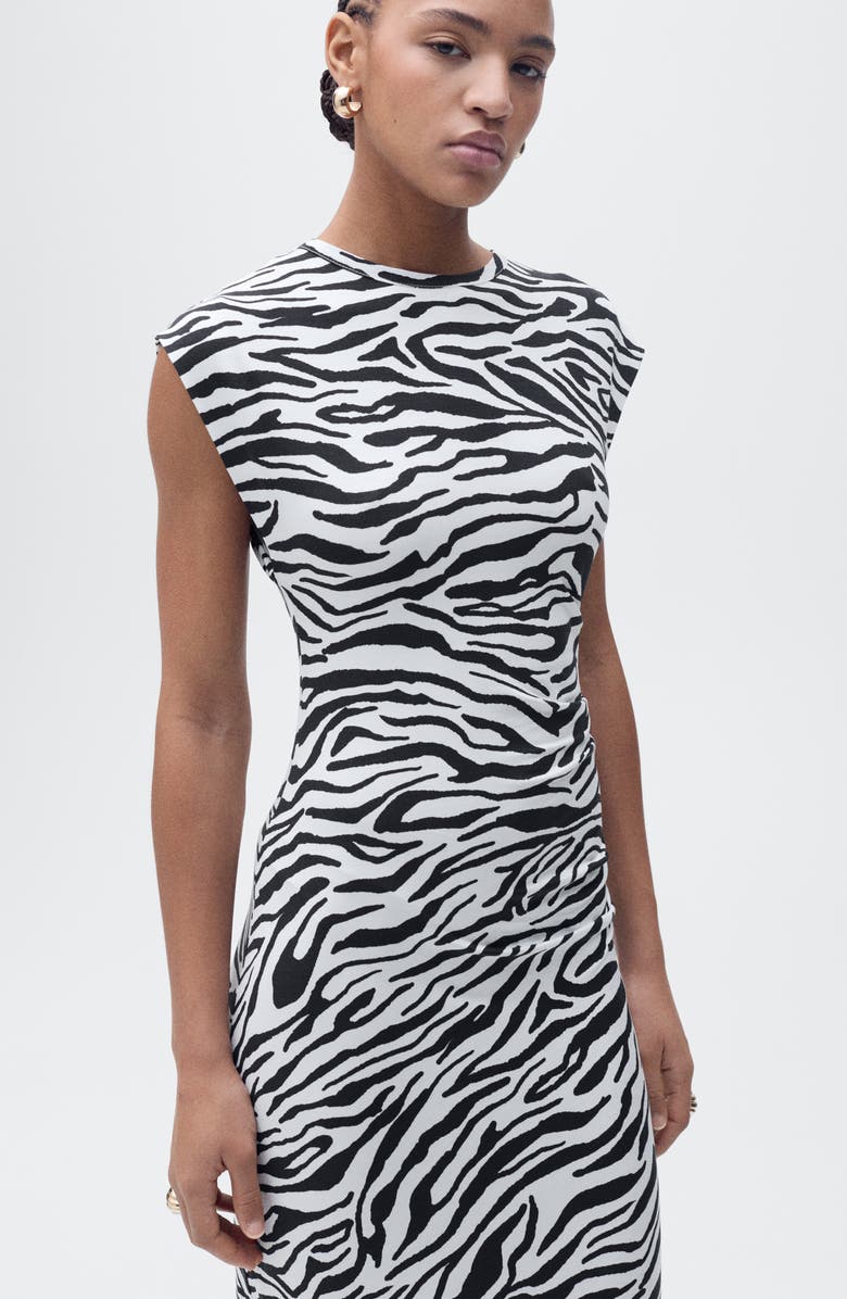 MANGO Zebra Print Body-Con Midi Dress, Alternate, color, 