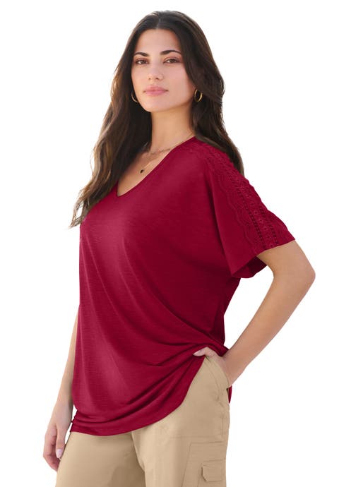 Lace Trimmed Textured Tee