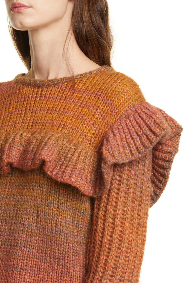 LoveShackFancy Yumi Ruffle Detail Alpaca & Merino Wool Blend Sweater, Alternate, color, 
