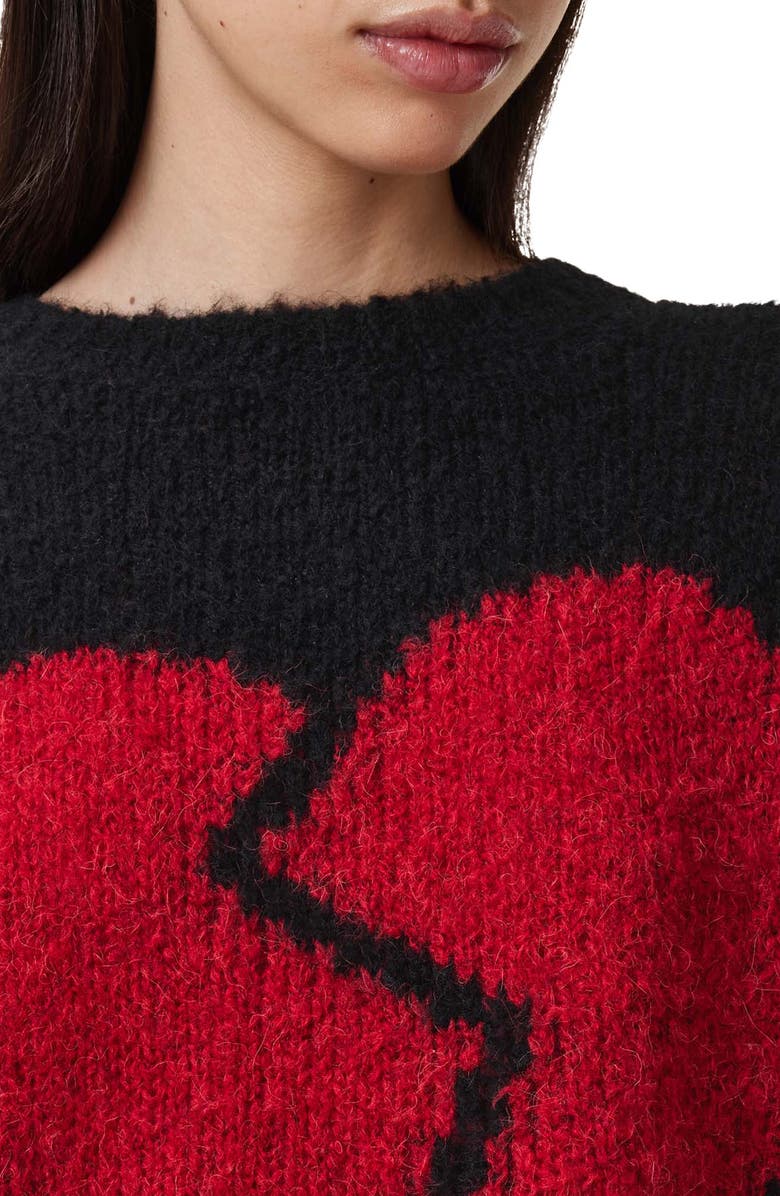 AllSaints Luv Heart Intarsia Crewneck Sweater, Alternate, color, Black/ Red
