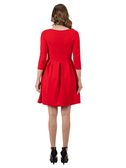 24seven Comfort Apparel Perfect Fit And Flare Maternity Pocket Dress In Red