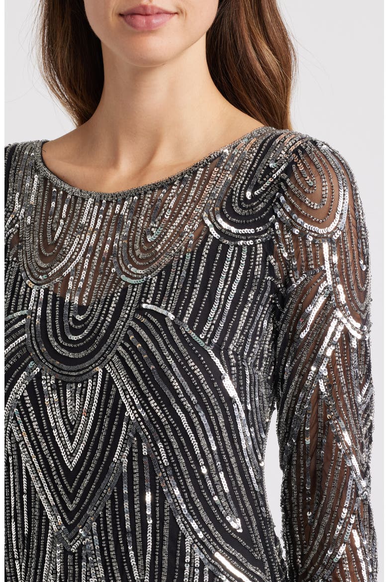 Beaded Illusion Neck Gown, Alternate, color, BLACK/ SILVER