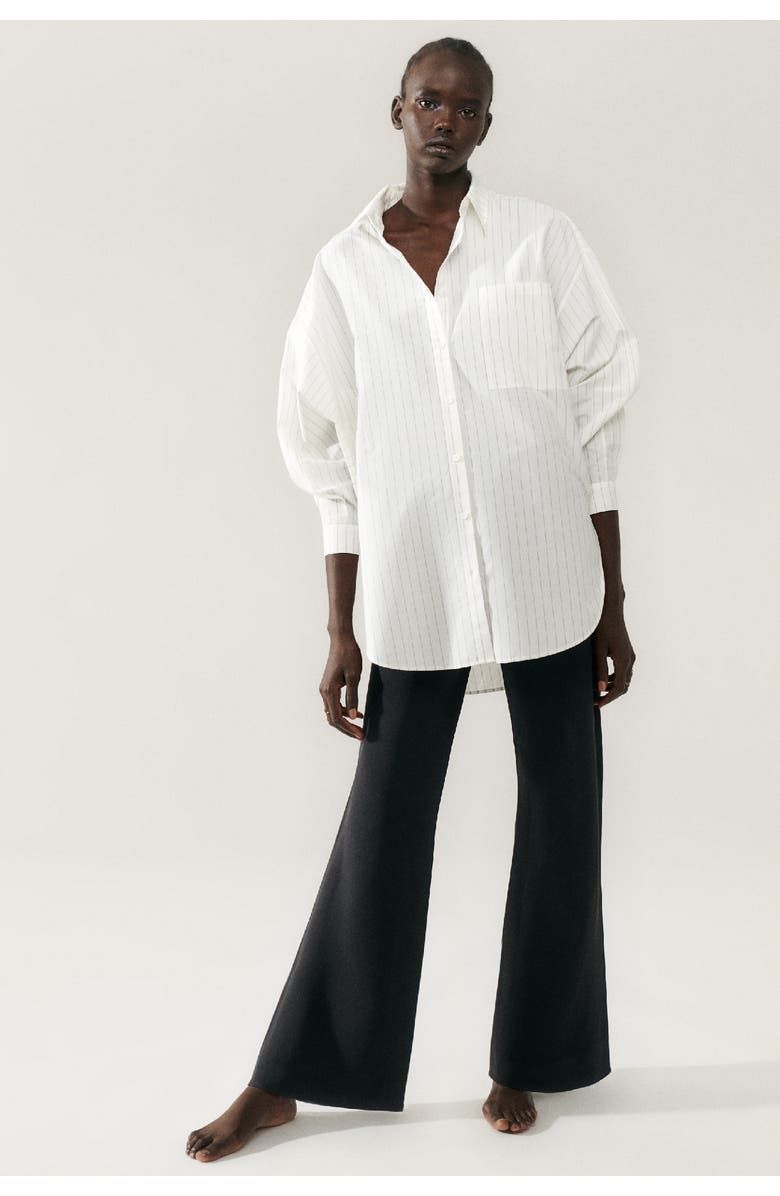 SILK LAUNDRY COTTON SILK ROUND SHIRT WHITE PINSTRIPE, Main, color, 