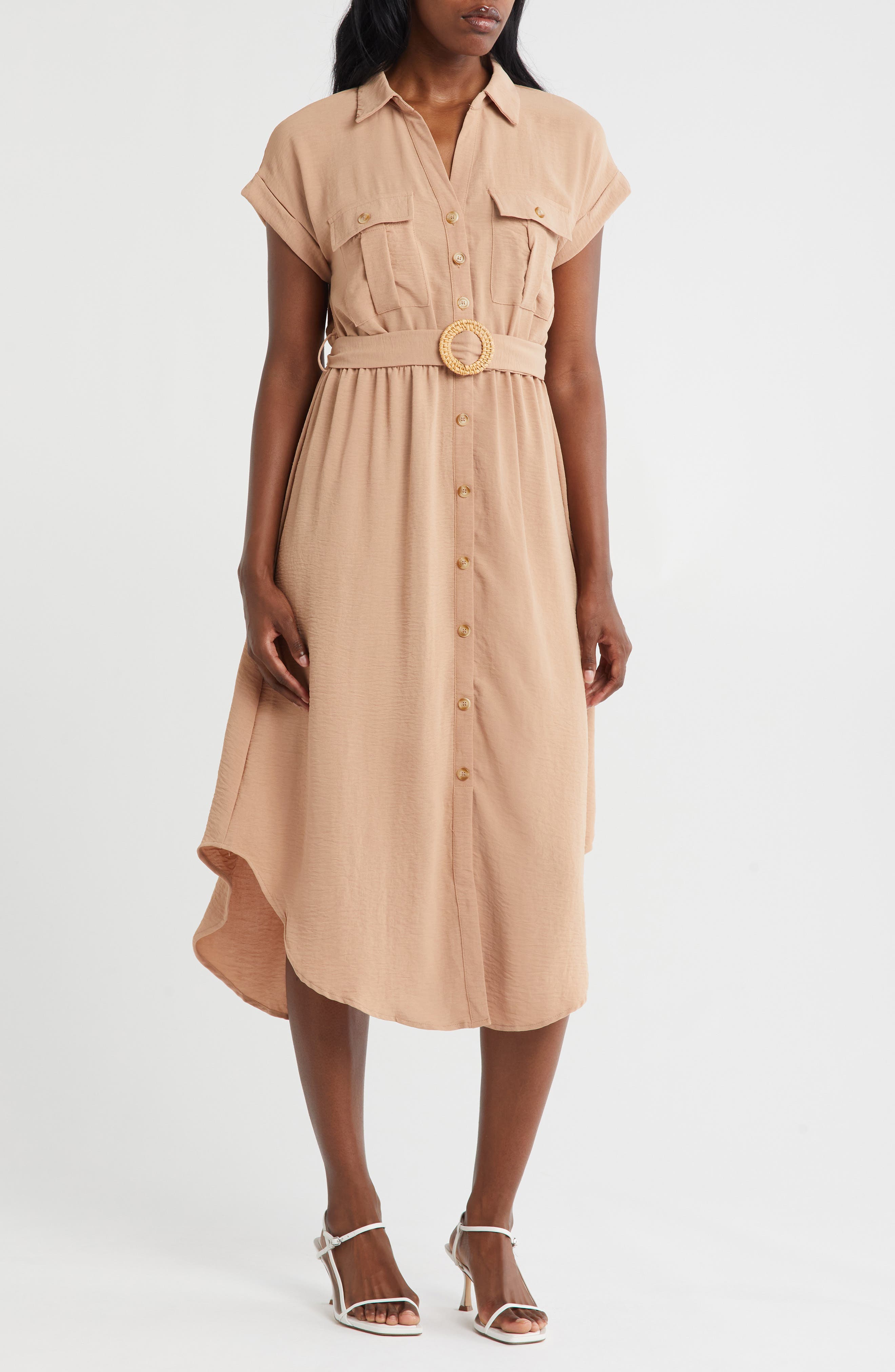 ZOE AND CLAIRE Belted Short Sleeve Shirtdress