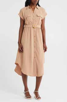 ZOE AND CLAIRE Belted Short Sleeve Shirtdress