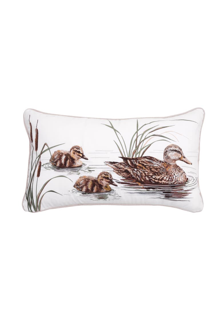 Mallard and Chicks Lumbar Mini Lumbar Accent Pillow 12" x 21", Main, color, Brown