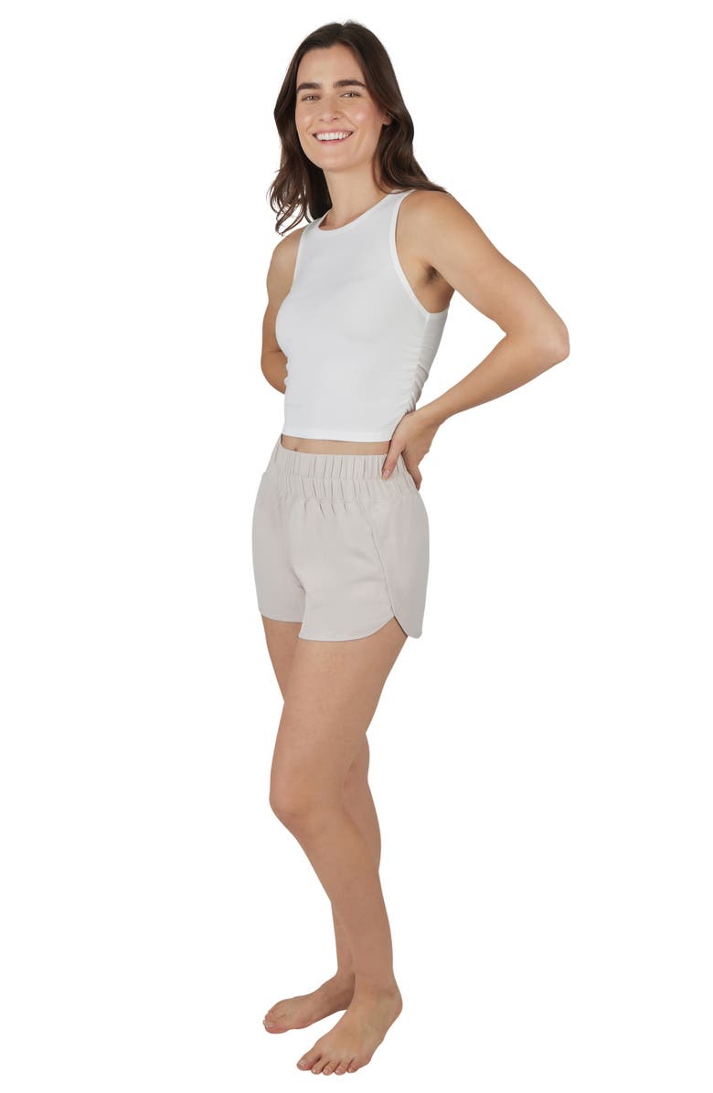 YOGALICIOUS Heavenly Phoebe Rib Knit Crop Tank & Hi-Rise Shorts 2-Piece Set, Alternate, color, Cloud Dancer-Mist Sand
