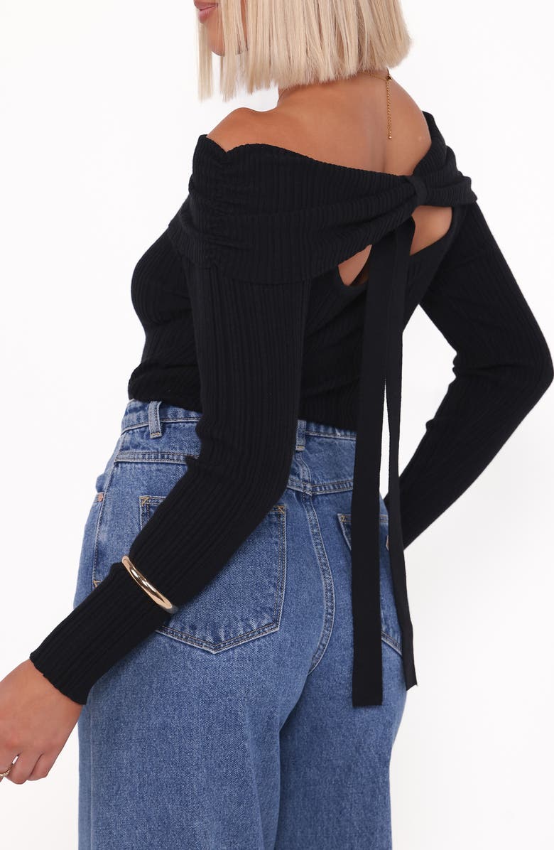 Petal & Pup Junia Tie Back Off the Shoulder Rib Top, Alternate, color, Black
