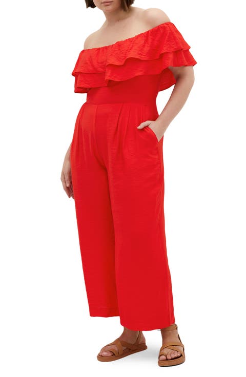 Poppy Ruffle Off the Shoulder Jumpsuit (Plus)