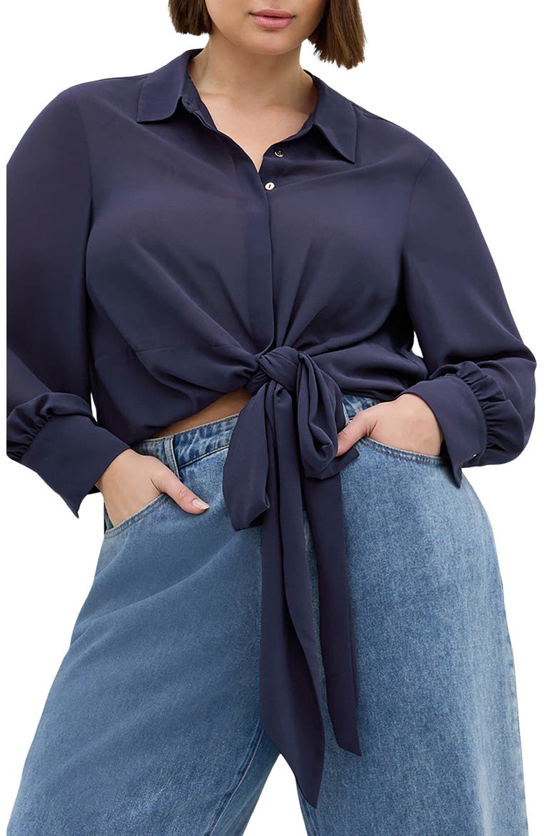 Jane Tie Hem Shirt, Main, color, NAVY