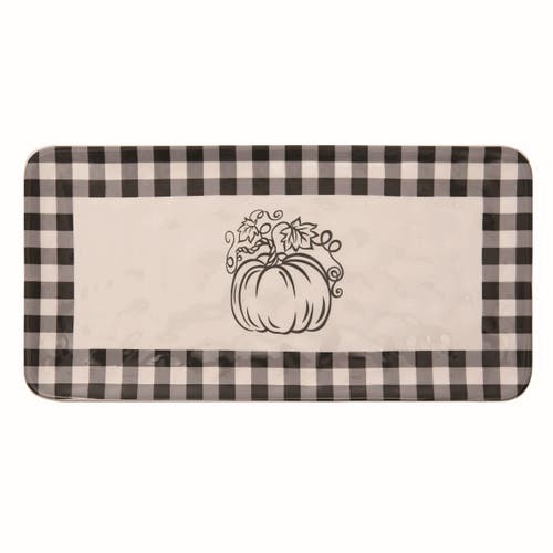 Transpac Dolomite White Autumn Buffalo Check And Pumpkin Tray In Multi