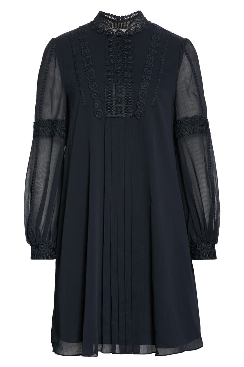 Georrgi Lace Tape Long Sleeve Dress, Alternate, color, NAVY
