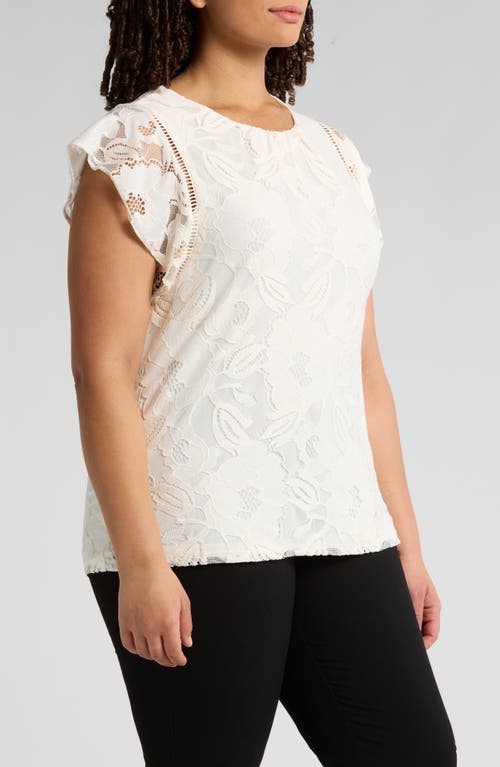 Anne Klein Flutter Sleeve Lace Top In White Dove