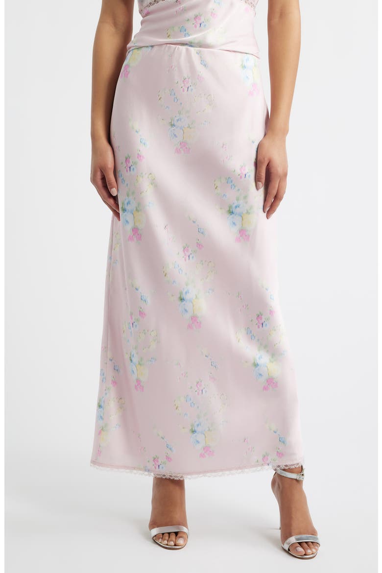 Kalo Floral Satin Maxi Skirt, Main, color, ROSY TRELLIS