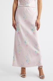 LoveShackFancy Kalo Floral Satin Maxi Skirt