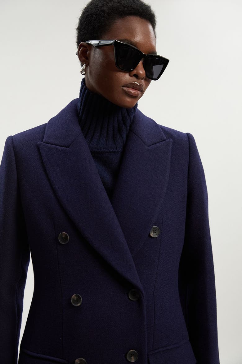 Double Breasted Tailored Midi Coat, Alternate, color, Navy