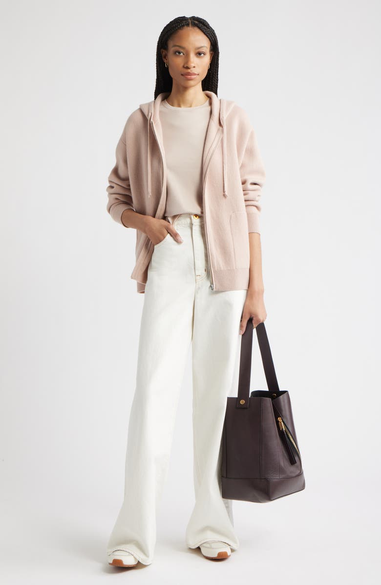 Nordstrom Wool Blend Zip Hoodie Cardigan, Alternate, color, Tan Memoir