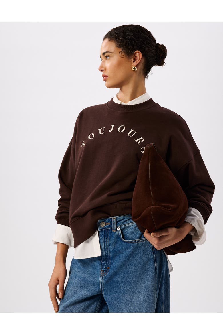 Relaxed Logo Crew Sweatshirt, Main, color, Chocolate