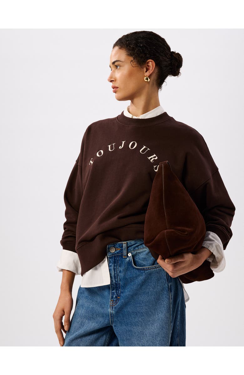 Whistles Relaxed Logo Crew Sweatshirt, Main, color, Chocolate