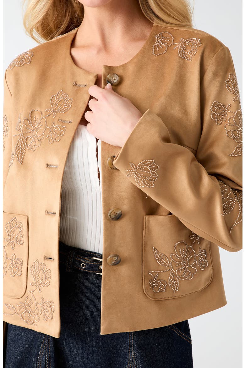 Oceane Faux Suede Beaded Jacket, Alternate, color, F14R-DARK