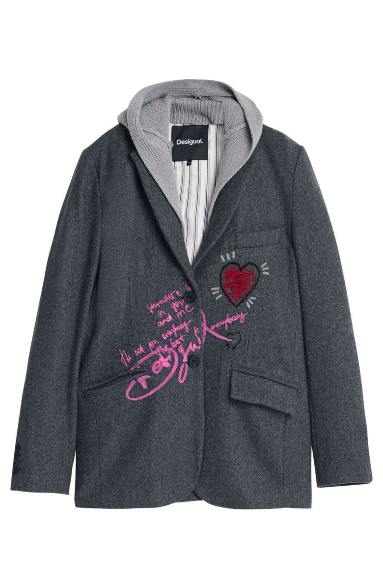 Desigual Hooded Blazer, Alternate, color, Dark Grey