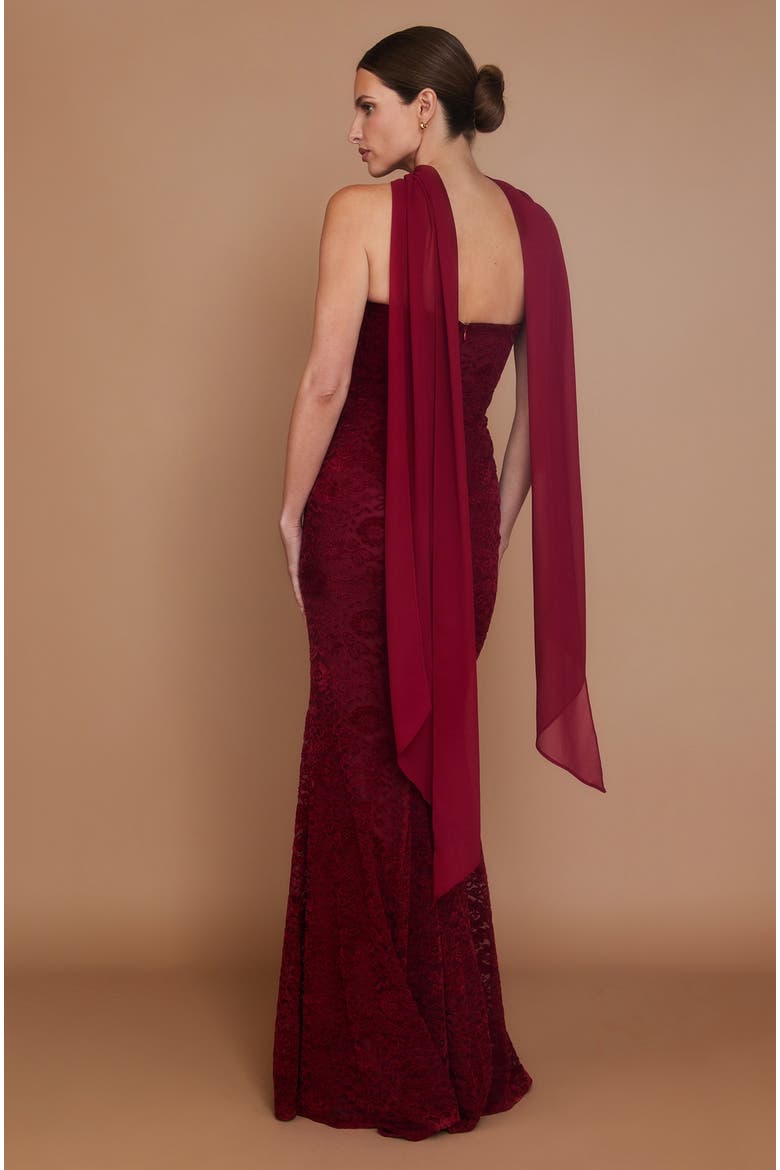 Velvet Lace Corset Bandeau Maxi Dress, Alternate, color, Wine