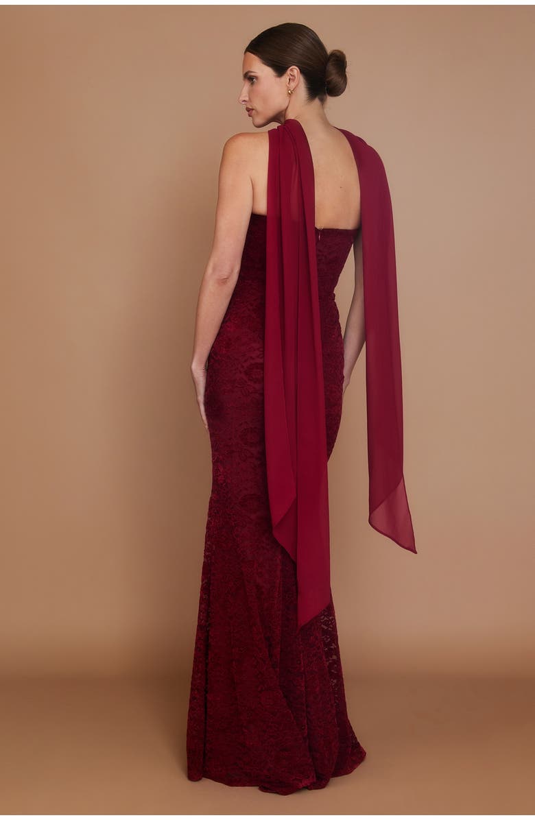 Six Stories Velvet Lace Corset Bandeau Maxi Dress, Alternate, color, Wine