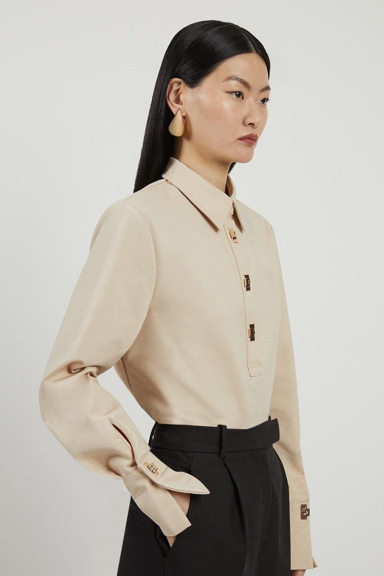 Techno Cotton Gold Clasp Shirt, Alternate, color, Sand