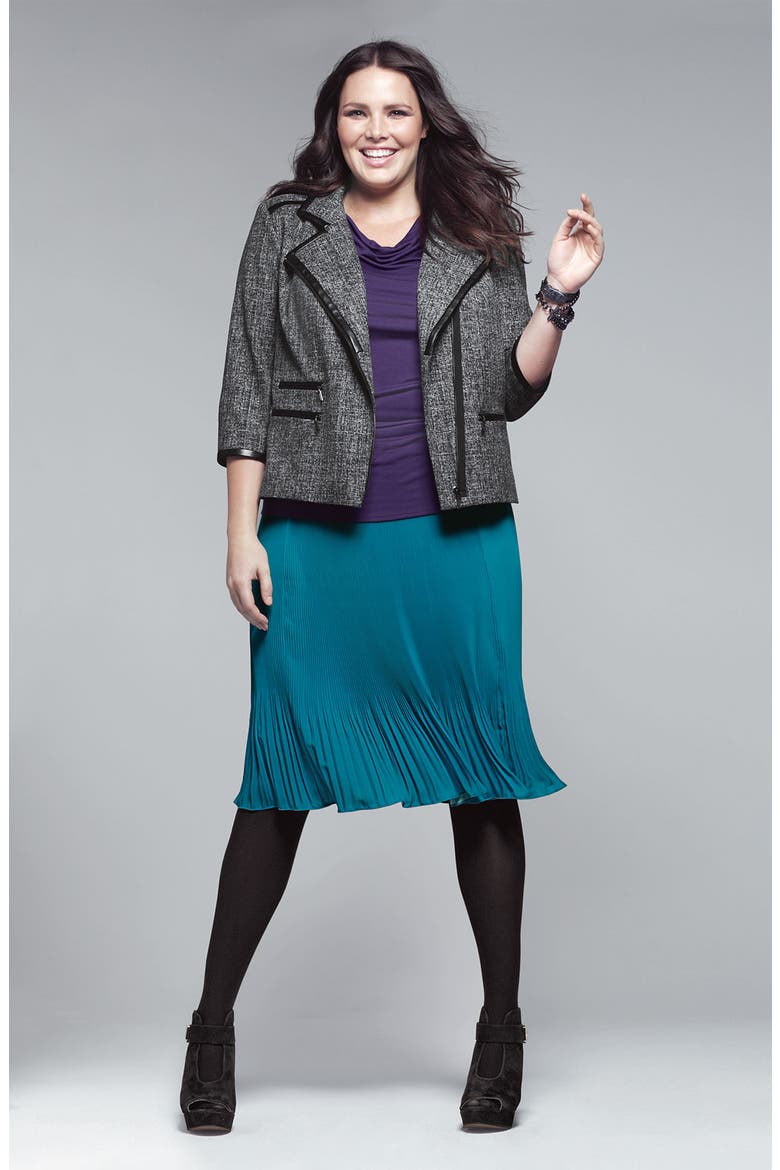 Faux Leather Trim Jacket, Alternate, color, GREY COMBO
