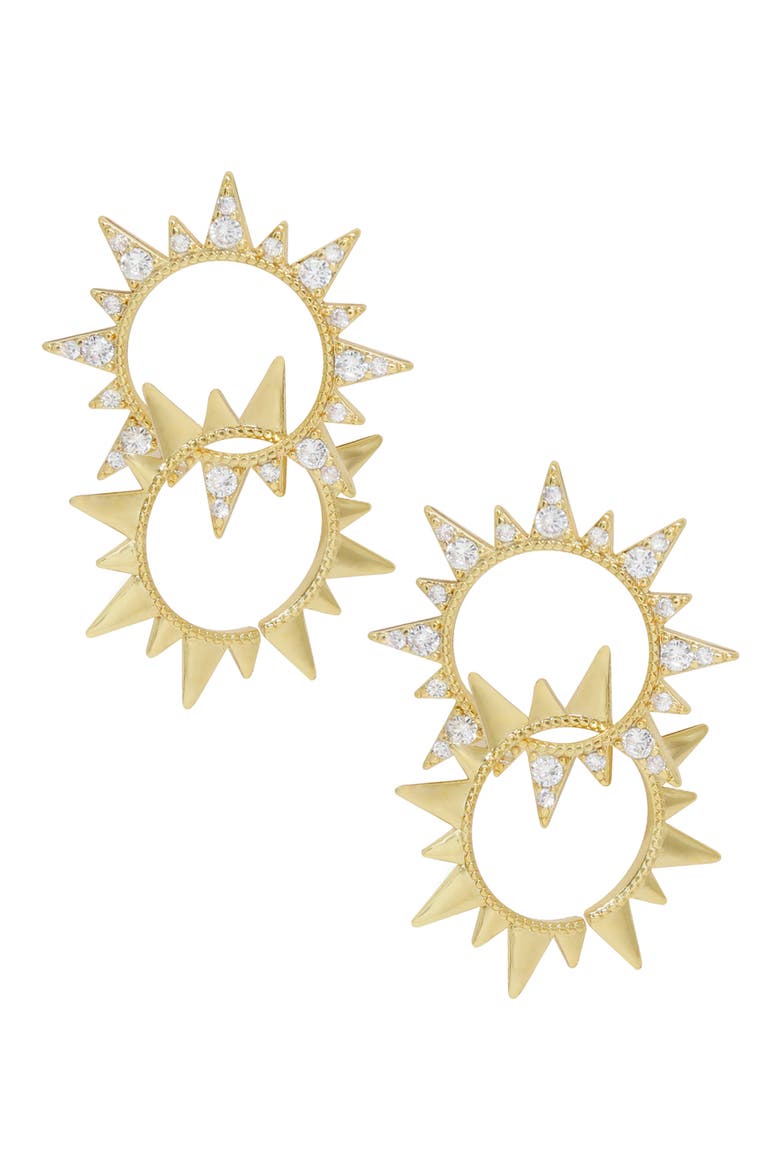 Double Sunburst Earrings, Main, color, GOLD