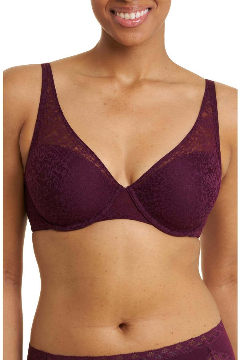 Pretty Smooth Lace Underwire T-Shirt Bra, Main, color, Pinot Noir