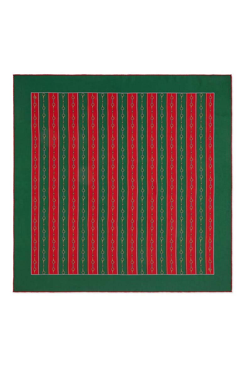 Stripe Horsebit Print Silk Scarf, Main, color, GREEN/ RED