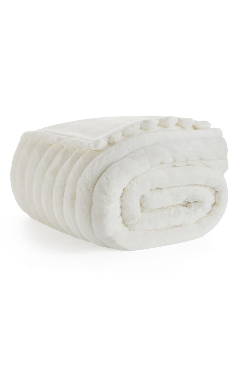 UGG<sup>®</sup> Channel Quilt Faux Fur Throw Blanket, Main, color, Snow