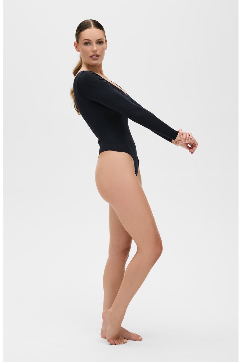 Iconic Lymphatic Long Sleeve Bodysuit - Thong, Alternate, color, Black
