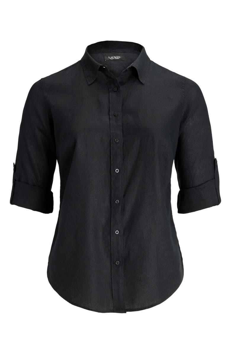 Lauren Ralph Lauren Karrie Tissue Linen Button-Up Shirt, Alternate, color, Polo Black