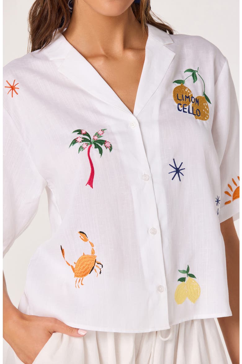 Vesa Embroidered Detail Button-Up Shirt, Alternate, color, WHITE TROPICAL MULTI