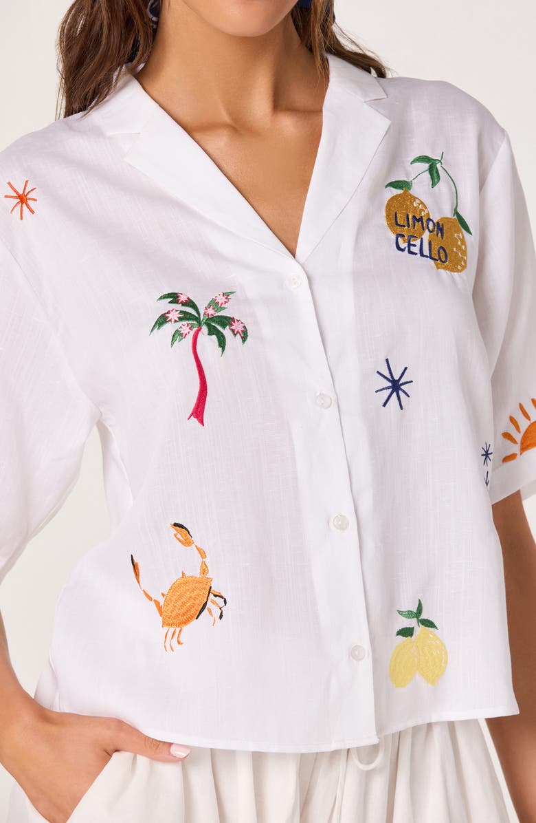 ASTR the Label Vesa Embroidered Detail Button-Up Shirt, Alternate, color, White Tropical Multi