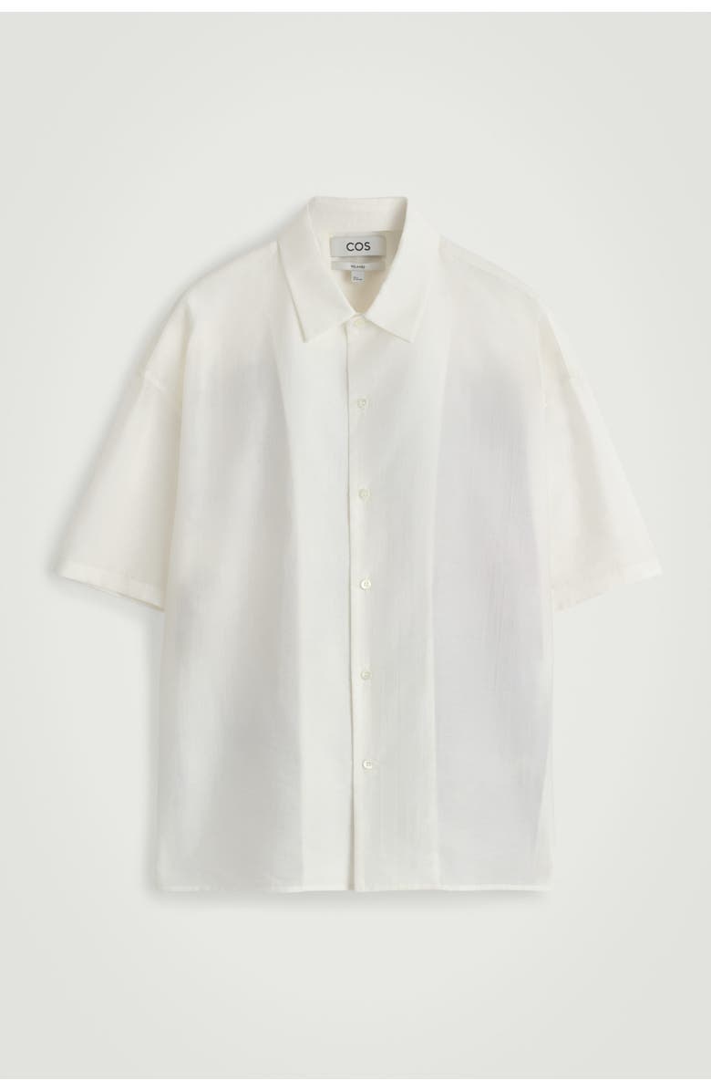 COS Relaxed Short-Sleeved Printed Resort Shirt, Alternate, color, White / Leaf Print