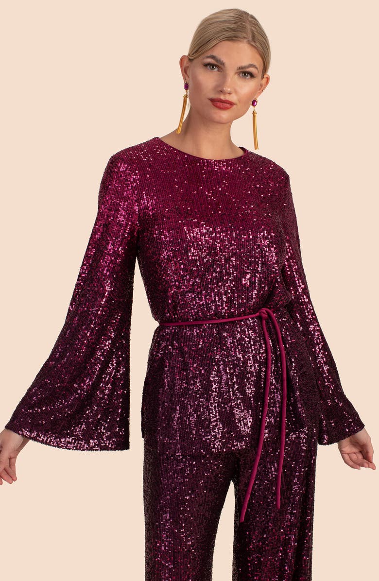 Trina Turk West Sequin Top, Alternate, color, Festive Fuchsia/ Plum