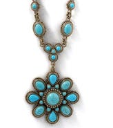 Jessica Simpson Women's Large Turquoise Stone Flower Necklace in Silver or Gold Tone