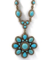 Jessica Simpson Women's Large Turquoise Stone Flower Necklace in Silver or Gold Tone