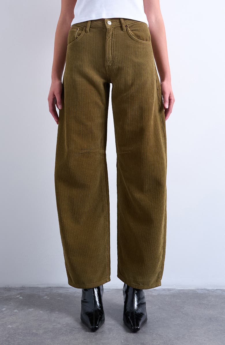 Topshop High Waist Barrel Corduroy Jeans, Main, color, Tan