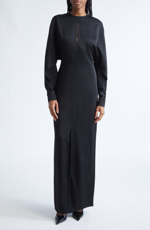 Michael Kors Collection Split Long Sleeve Satin Gown In Black