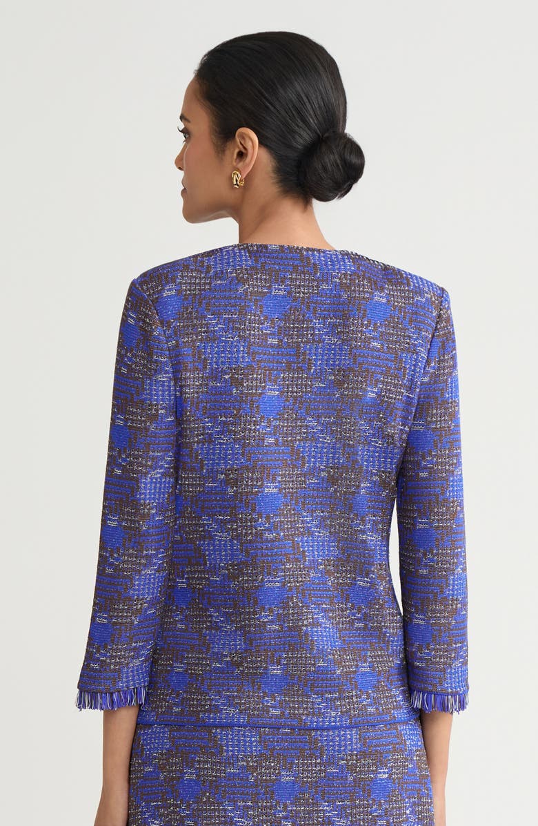 Ming Wang Heritage Fringe Tweed Knit Jacket, Alternate, color, Sapphire Sea/Dark Umber/Ivory